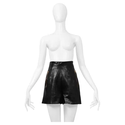 Pre-owned Claude Montana Black Leather Shorts With Gold Zippers