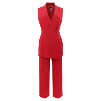 Pre-owned Claude Montana Circa 1990s Vintage Red Crepe Two-piece Suit Set It 42