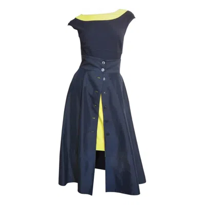 Pre-owned Claude Montana Color Block Full Skirt, Pencil Skirt And Bodysuit Set In Black