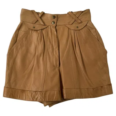 Pre-owned Claude Montana For Idéal Cuir Paris - Vintage High-waisted Leather Shorts In Brown