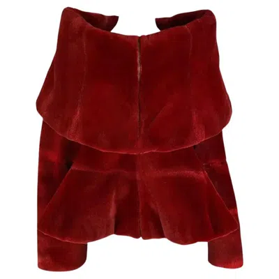 Pre-owned Claude Montana F/w 1988  Runway Deep Red Oversized Collar Flare Fur Coat