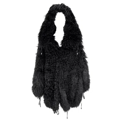 Pre-owned Claude Montana F/w 1992  Runway Oversized Hooded Black Mongolian Lamb Fur Coat