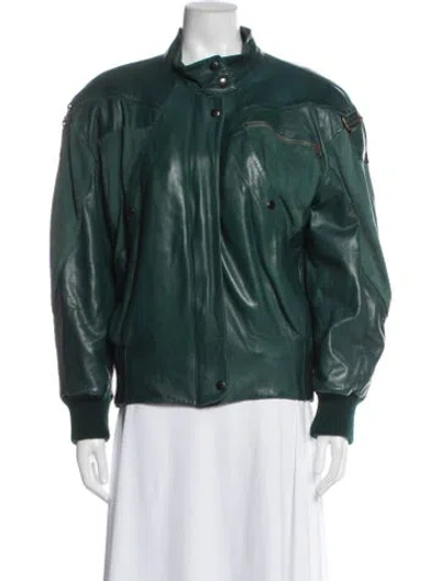 Pre-owned Claude Montana Lamb Leather Bomber Jacket In Green