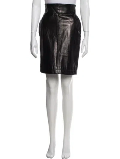 Pre-owned Claude Montana Lamb Leather Knee-length Skirt In Black