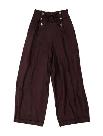 Pre-owned Claude Montana Linen Wide Leg Pants In Burgundy
