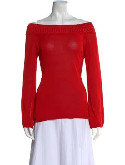 Pre-owned Claude Montana Off-the-shoulder Long Sleeve Top In Red