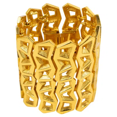 Pre-owned Claude Montana Paris Massive Gilded And Carved Bangle Bracelet In Multi