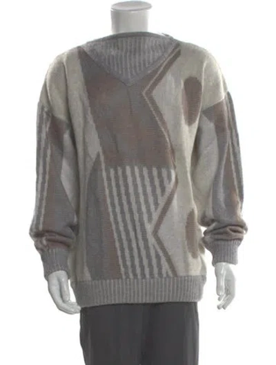 Pre-owned Claude Montana Printed Mock Neck Pullover In Gray