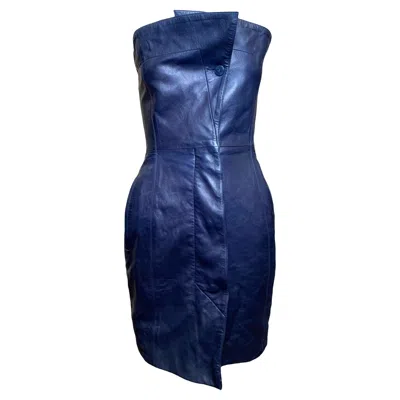 Pre-owned Claude Montana Rare Late Lambskin Leather Strapless Mini Dress, 1970s In Purple