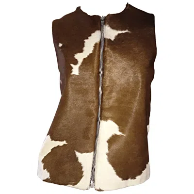 Pre-owned Claude Montana Rare Vintage  90s Calf Pony Hair Leather Suede Brown + White Vest