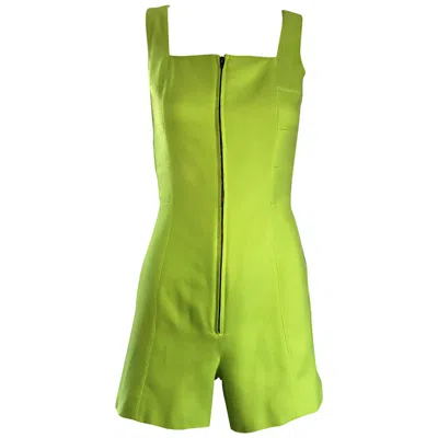 Pre-owned Claude Montana Rare Vintage  Neon Green Linen + Cotton Romper Jumpsuit Onesie