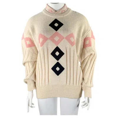 Pre-owned Claude Montana Size S Beige Pink Black Knitted Alpaca Blend Ribbed Sweater