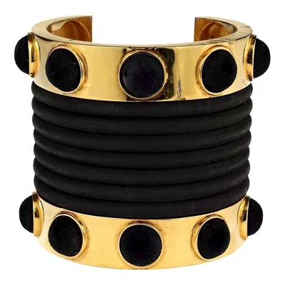 Pre-owned Claude Montana Vintage  Pour Marie Paris Gold Black Velvet Rubber Cuff Bracelet