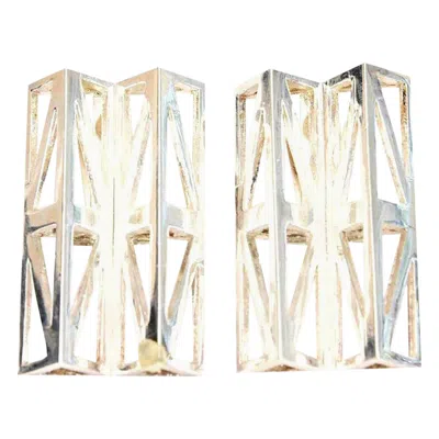 Pre-owned Claude Montana Vintage  Silver Plate Geometric Runway Clip On Earrings France In Sand