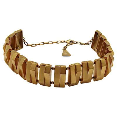Pre-owned Claude Montana Vintage Matte Gold Tone Geometric Choker Necklace In Multi