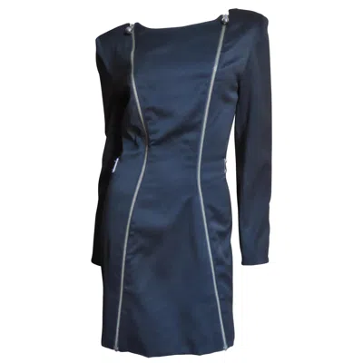 Pre-owned Claude Montana Zipper Dress With Metal Link Belt In Black