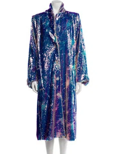 Pre-owned Claudia Li Sequin Animal Print Coat In Blue