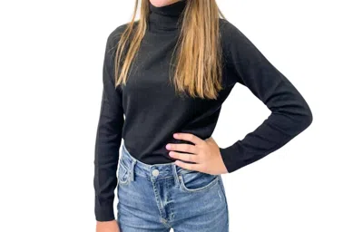 Claudia Nichole Cotton Cashmere Legacy Fold Over Turtleneck Sweater In Ebony