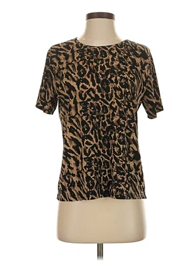 Pre-owned Claudia Richard Short Sleeve Top Brown Animal Print Pattern Crew Neck Tops