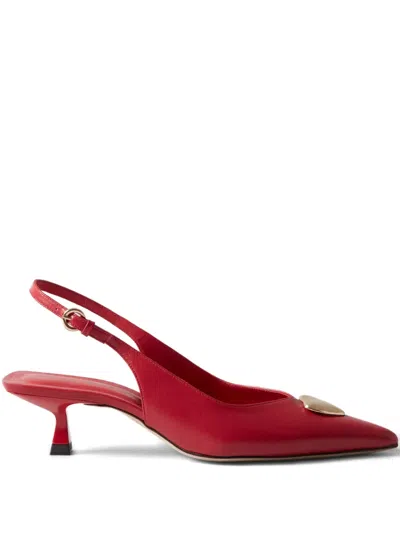 Claudie Pierlot 30mm Heart-plaque Slingback Pumps In Red
