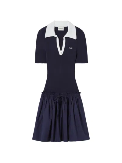 Claudie Pierlot Womens Navy Logo-embroidered Mixed-material Mini Dress In Blue