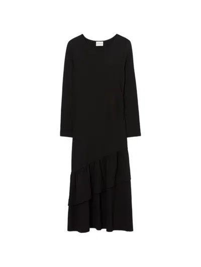 Claudie Pierlot Asymmetric Ruffled Jersey Dress In Black