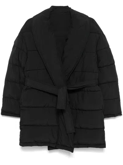 Claudie Pierlot Belted Shawl Collar Puffer Jacket In Blue