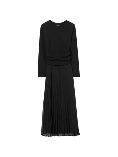 Claudie Pierlot Bi-material T-shirt Midi Dress In Black