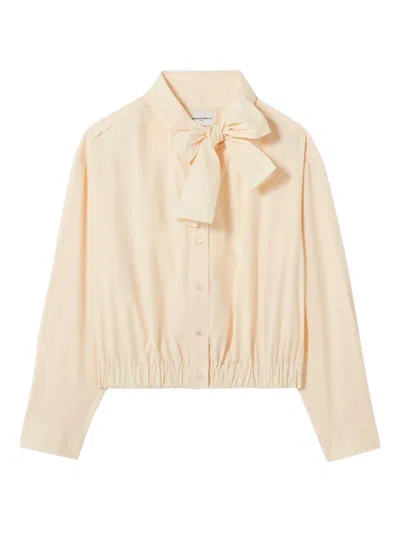 Claudie Pierlot Womens Vanilla Pussy-bow Cotton-poplin Blouse In Brown