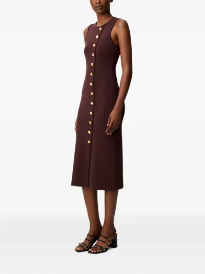 Claudie Pierlot Button-embellished Knitted Dress In Brown