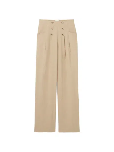 Claudie Pierlot Button-embellished Pleated Trousers In Neutral