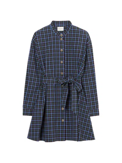 Claudie Pierlot Checked Cotton Shirt Dress In Blue