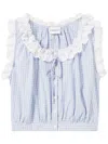 Claudie Pierlot Checkered Lace-trim Top In Blue