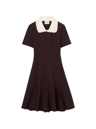 Claudie Pierlot Contrast Collar Knit Skater Dress In Brown