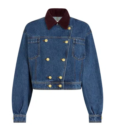 Claudie Pierlot Corduroy-collar Denim Jacket In Blue
