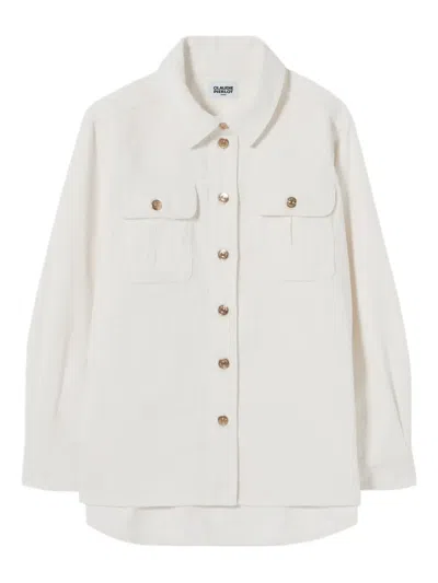 Claudie Pierlot Womens Ecru Patch-pocket Relaxed-fit Velvet Overshirt In White
