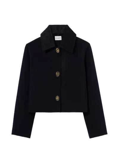 Claudie Pierlot Corduroy-collar Cropped Jacket In Blue
