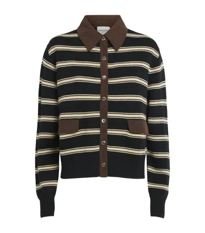 Claudie Pierlot Corduroy-collar Stripe Cardigan In Black