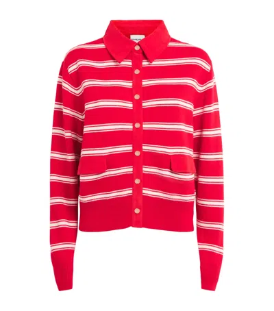 Claudie Pierlot Corduroy-collar Stripe Cardigan In Red