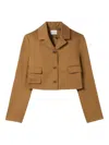 Claudie Pierlot Womens Tobacco Notch-lapel Single-breasted Cropped Cotton-blend Blazer In Brown
