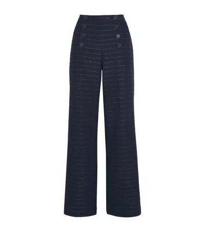 Claudie Pierlot Cotton-blend Striped Trousers In Blue