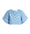 Claudie Pierlot Womens Bleus Butterfly-embroidered Relaxed-fit Cotton Top In Blue