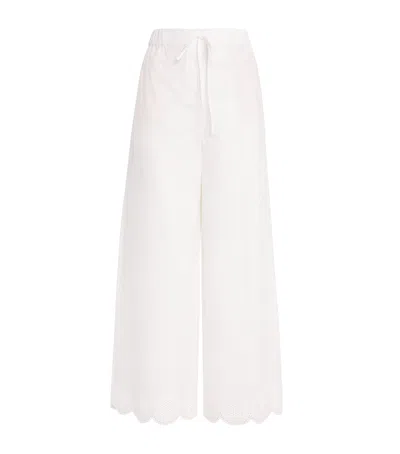 Claudie Pierlot Cotton Broderie-trimmed Trousers In Neutral