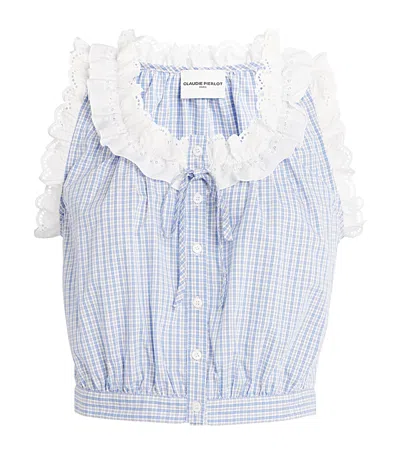 Claudie Pierlot Cotton Check Crop Top In Blue