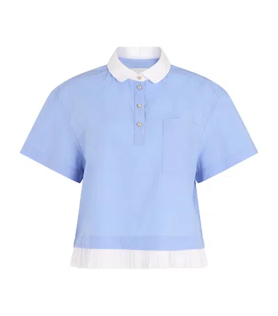 Claudie Pierlot Cotton Contrast-trim Top In Blue