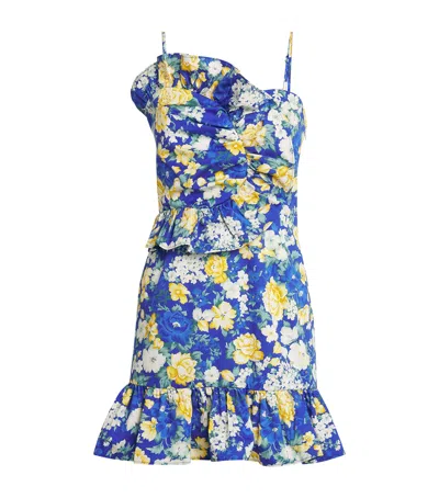 Claudie Pierlot Cotton Floral Ruffle Mini Dress In 蓝色