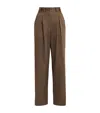 Claudie Pierlot Cotton Pleated Wide-leg Chinos In Brown
