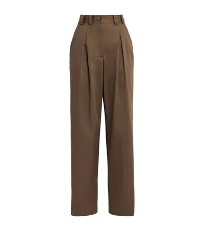 Claudie Pierlot Cotton Pleated Wide-leg Chinos In Brown