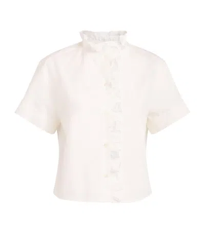 Claudie Pierlot Cotton Poplin Ruffle Blouse In Neutral