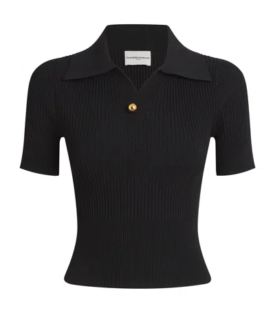 Claudie Pierlot Cotton Ribbed Polo Shirt In Black